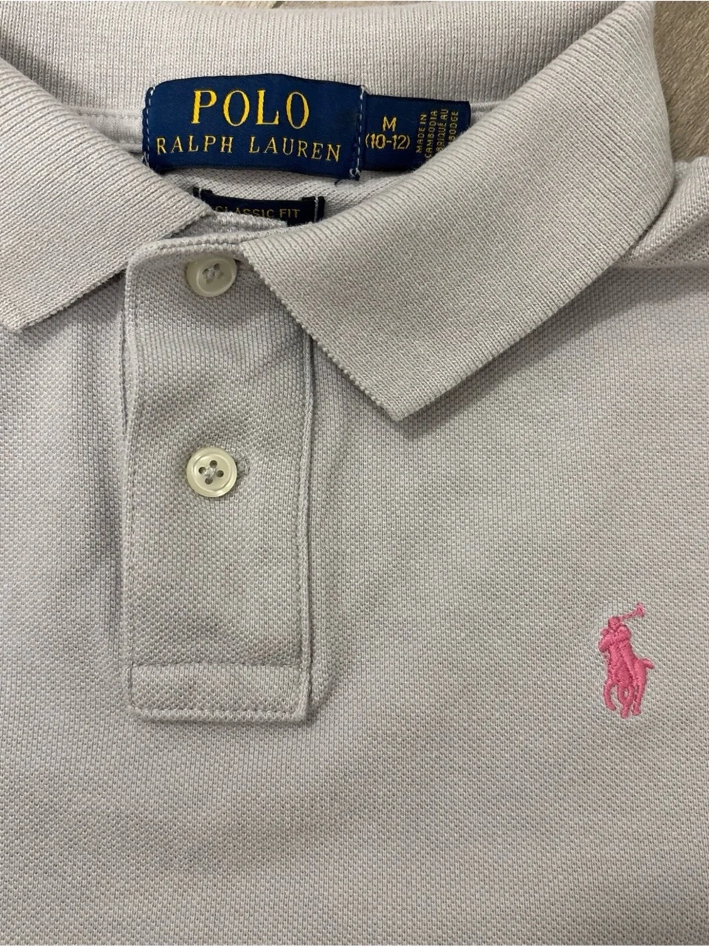 Polo by Ralph Lauren Kids Light Grey Polo Shirt with Pink Logo